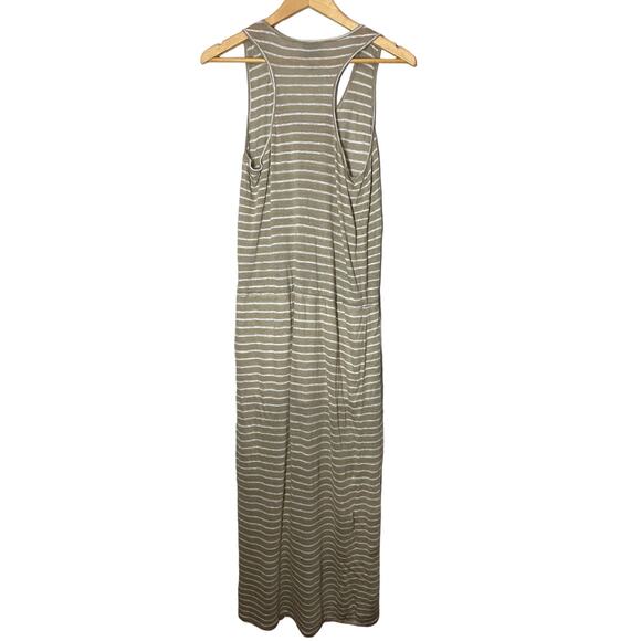 C&C California Striped Maxi Dress Sleeveless Linen Large Beige White Beachy - Picture 2 of 6